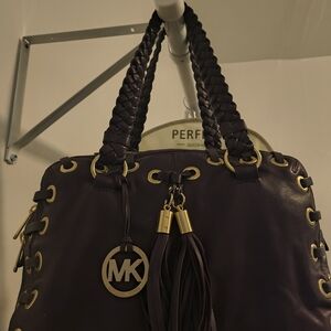Michael Kors Dark Purple Shoulder Bag with Gold Accents